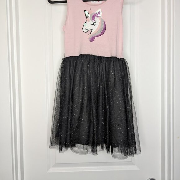 KnitWorks Girls Dress Pink with Unicorn & Black Tulle Skirt Size 12 - Picture 2 of 6